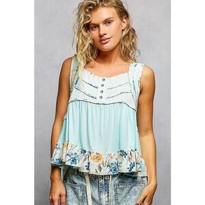 "Jersey" Square Neck Tank Top Blouse Sky Blue